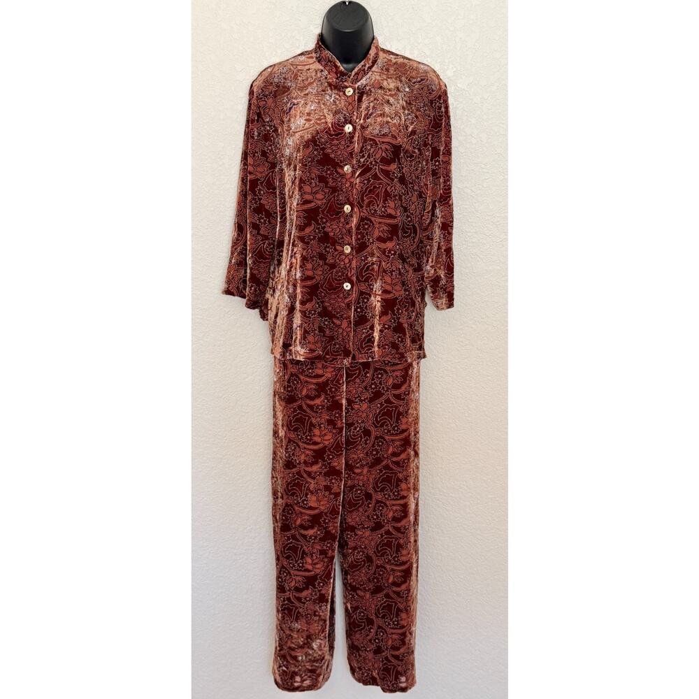 Citron Santa Monica 2pc Set Velvet Silk Medium Blouse and Wide Leg Pants